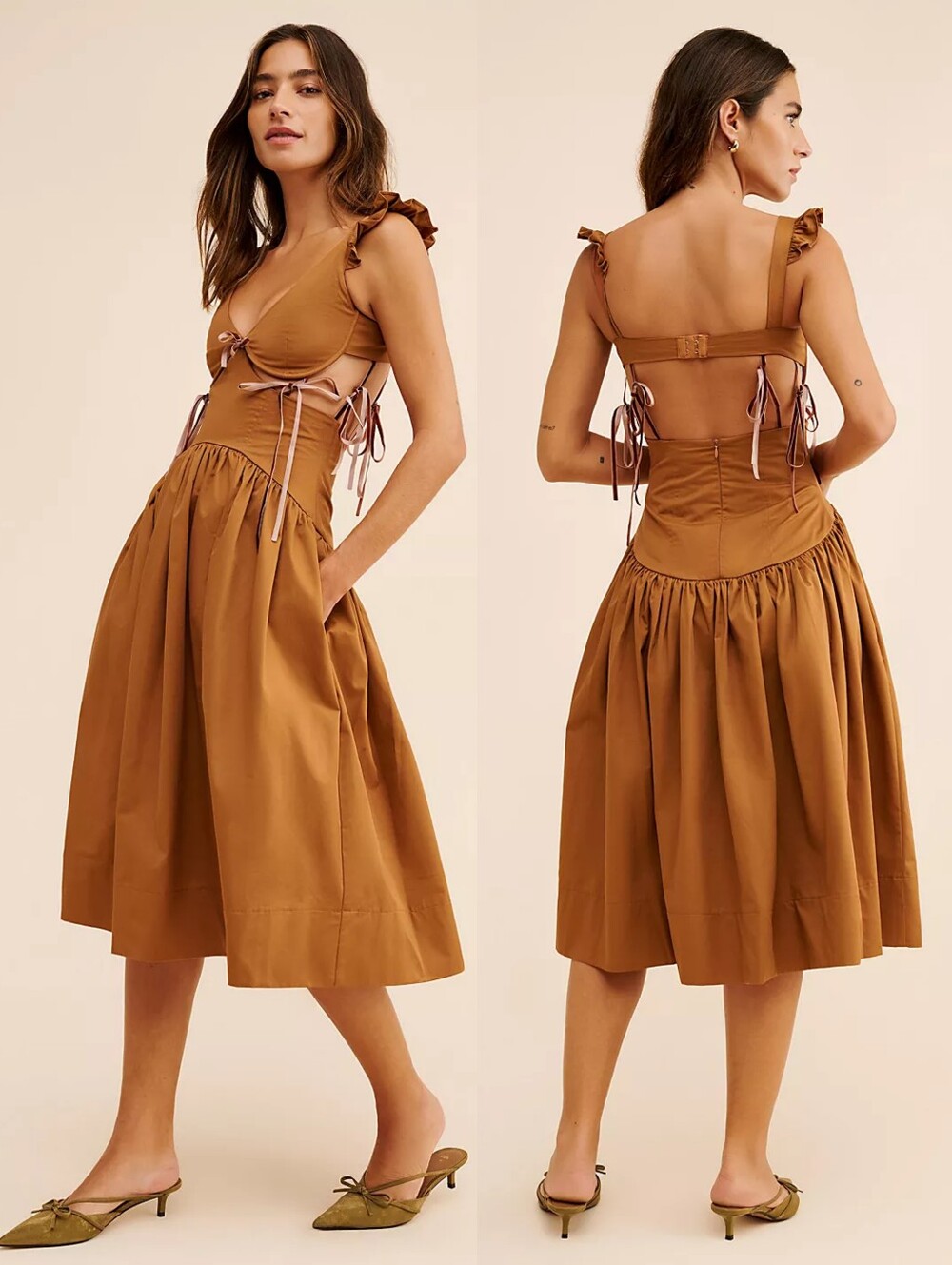Allina Liu Pearl Bow Midi Dress